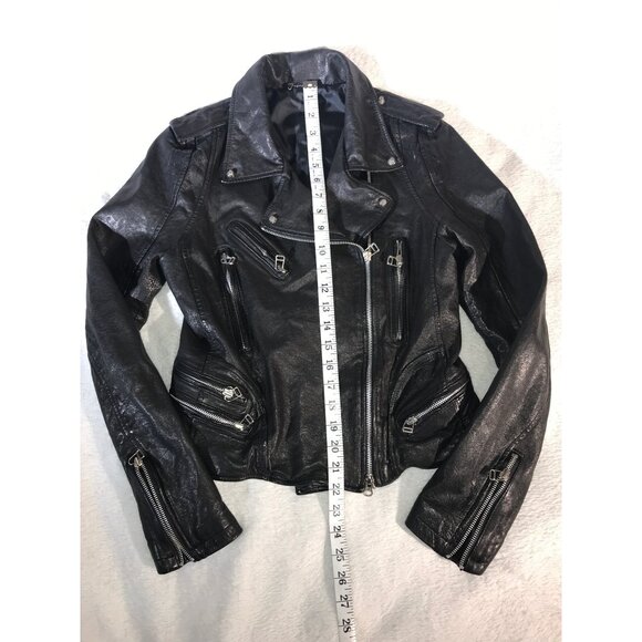 Women's Black Textured Leather Asian Styled Multi Zipper Y2K Motorcycle Jacket - Picture 4 of 7